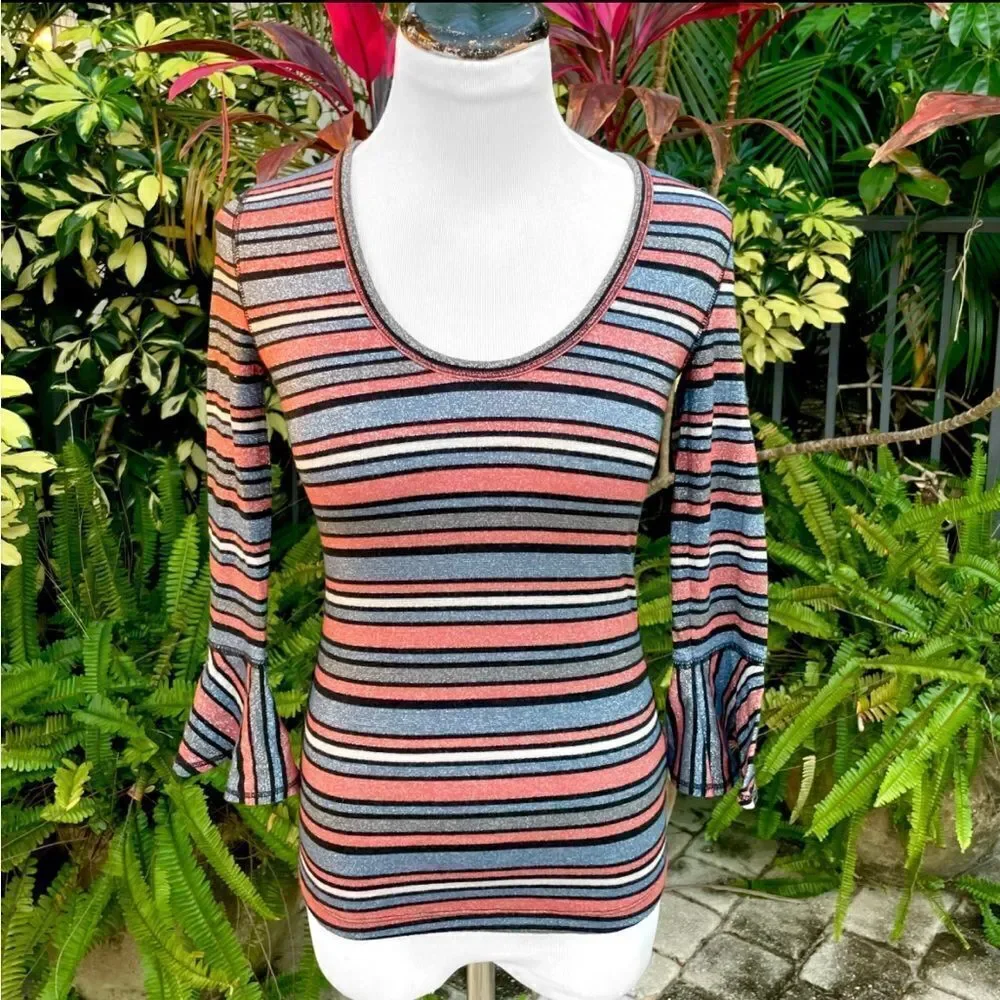 Free People Fitted Striped Shimmer Top